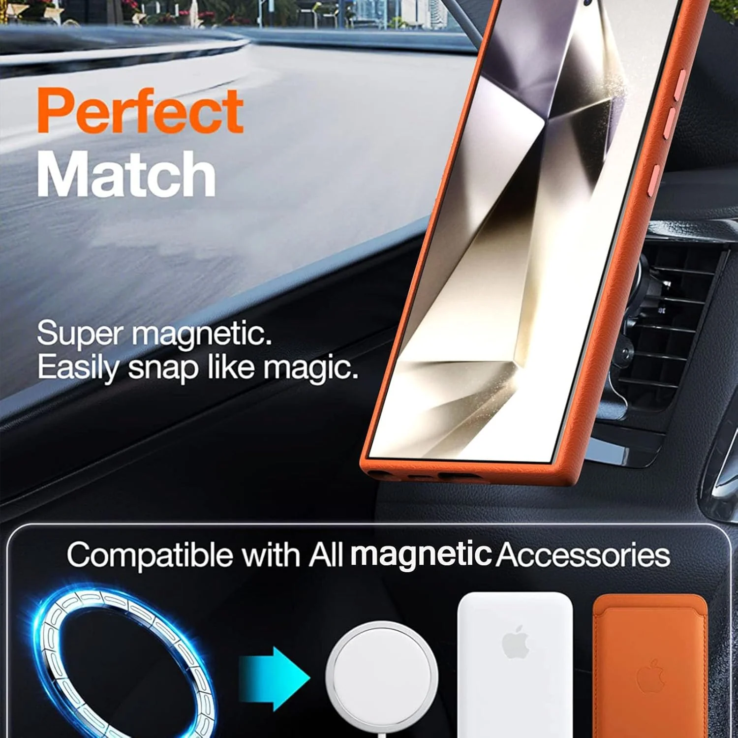 [Magsafe Compatible] Samsung Galaxy S25 & Plus & Ultra - Full Covered Leather Magnetic Shockproof Case - Image 3