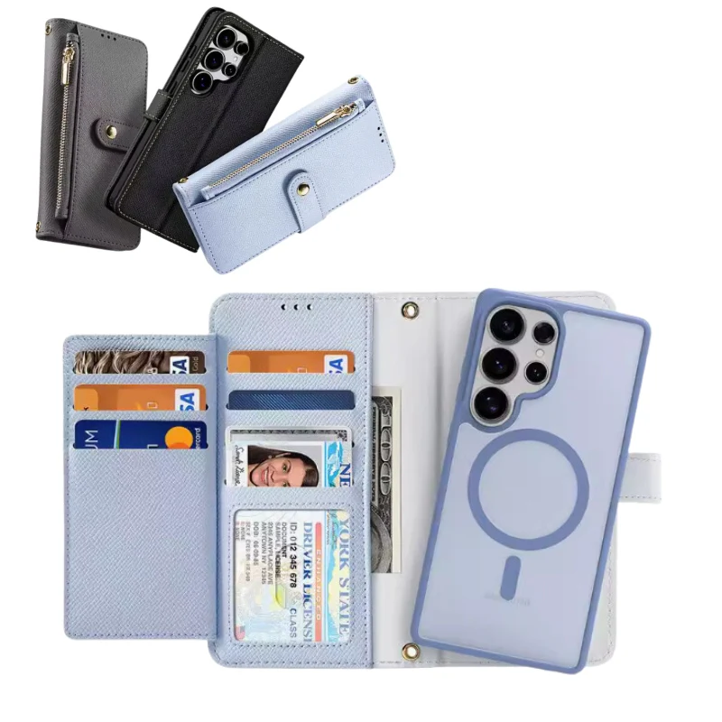 [Magsafe Compatible] Samsung Galaxy S25/Plus/Ultra - Leather Magnetic Detachable Skin-friendly Matte Flip Wallet Series Case With Wrist Strap - Image 3