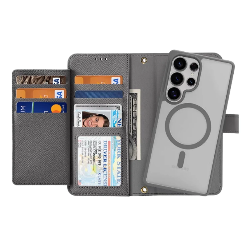 [Magsafe Compatible] Samsung Galaxy S25/Plus/Ultra - Leather Magnetic Detachable Skin-friendly Matte Flip Wallet Series Case With Wrist Strap - Image 5