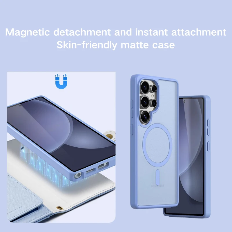 [Magsafe Compatible] Samsung Galaxy S25/Plus/Ultra - Leather Magnetic Detachable Skin-friendly Matte Flip Wallet Series Case With Wrist Strap - Image 7