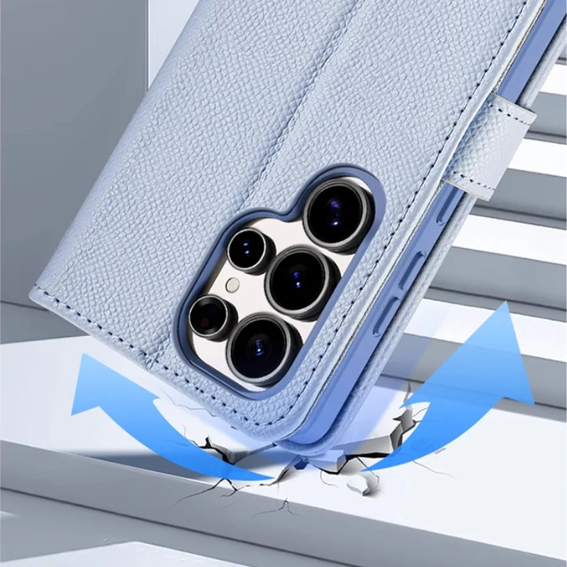 [Magsafe Compatible] Samsung Galaxy S25/Plus/Ultra - Leather Magnetic Detachable Skin-friendly Matte Flip Wallet Series Case With Wrist Strap - Image 10