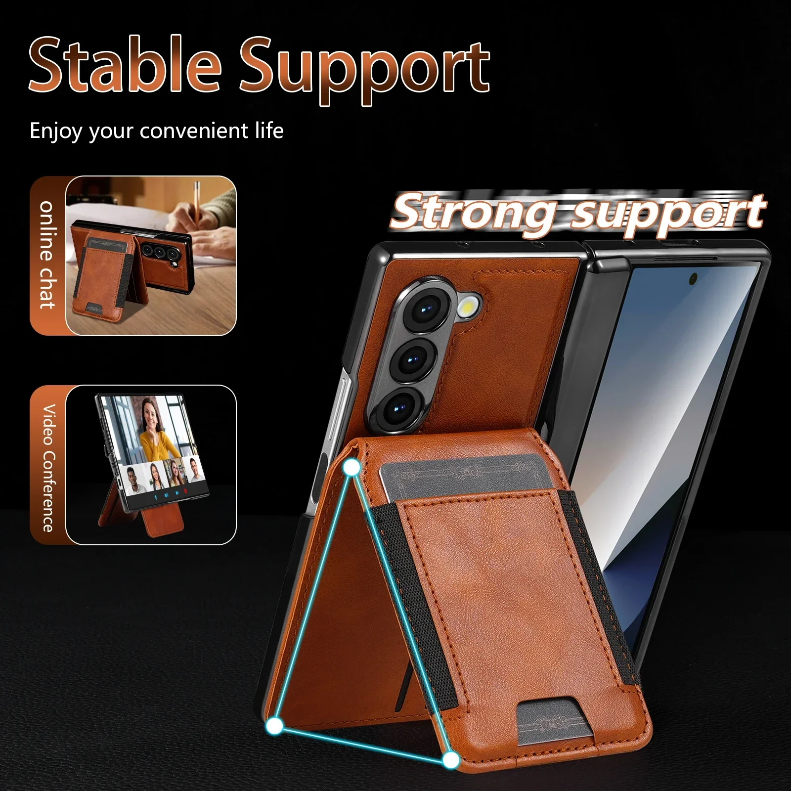 [Magsafe Compatible][With Card Holder] Samsung Galaxy Z Fold7 Foldable Leather Stand Case with Screen Protector - Image 4