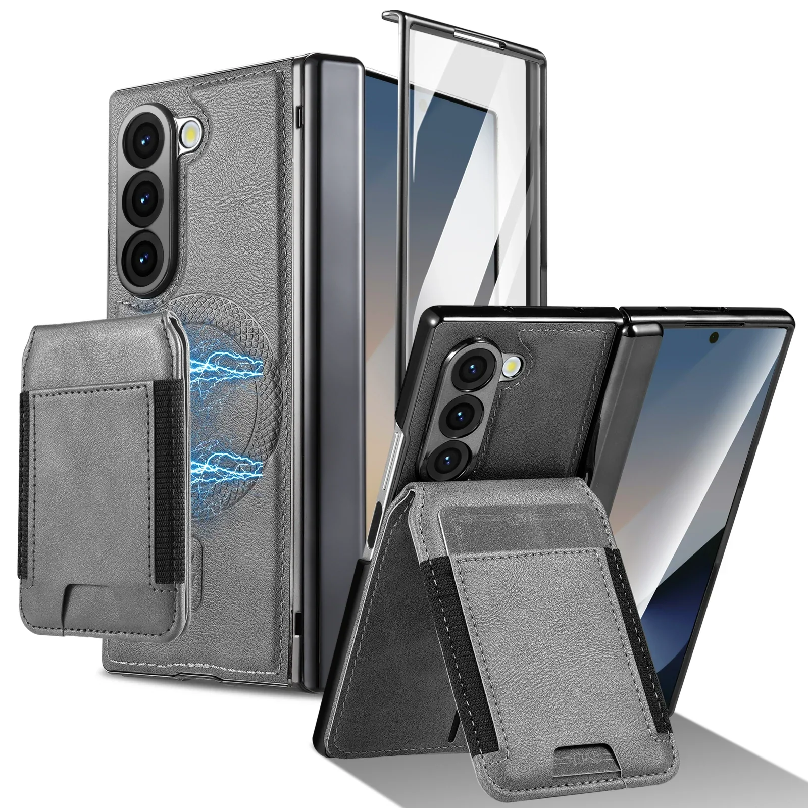[Magsafe Compatible][With Card Holder] Samsung Galaxy Z Fold7 Foldable Leather Stand Case with Screen Protector - Image 5