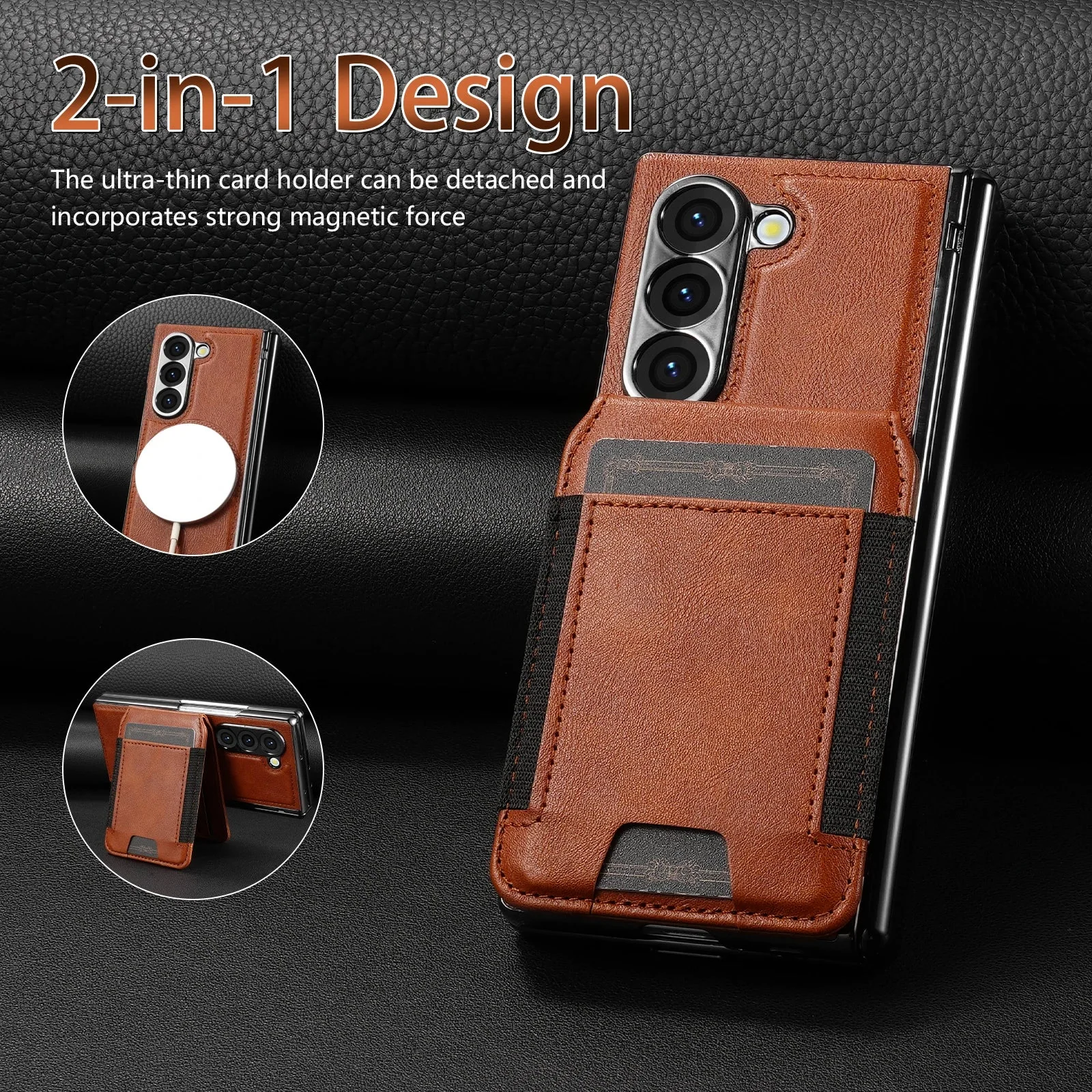 [Magsafe Compatible][With Card Holder] Samsung Galaxy Z Fold7 Foldable Leather Stand Case with Screen Protector - Image 6