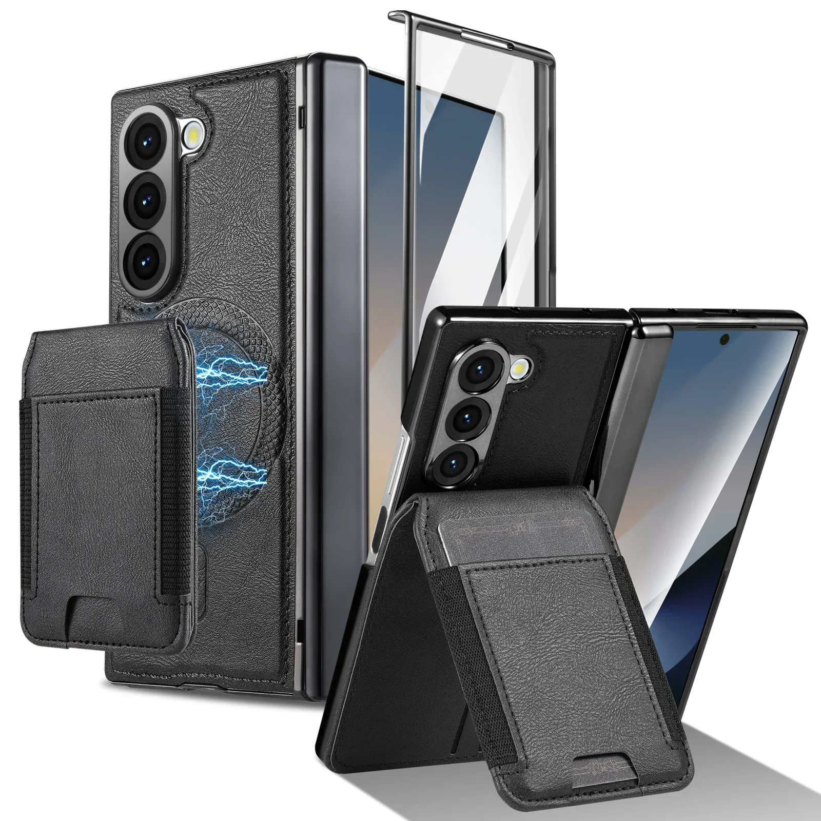 [Magsafe Compatible][With Card Holder] Samsung Galaxy Z Fold7 Foldable Leather Stand Case with Screen Protector - Image 8