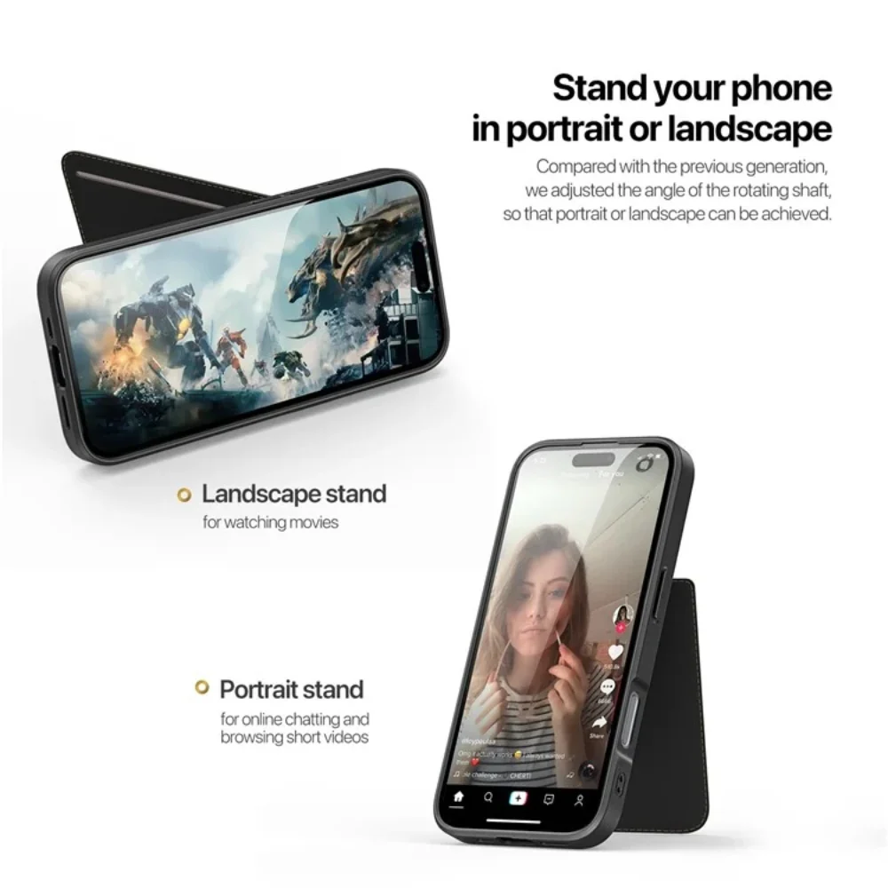 [Magsafe Compatible] [With Card Slot] Apple iPhone 15/Pro/Plus/Max - Magnetic Case Kickstand Leather + TPU Phone Cover - Image 6
