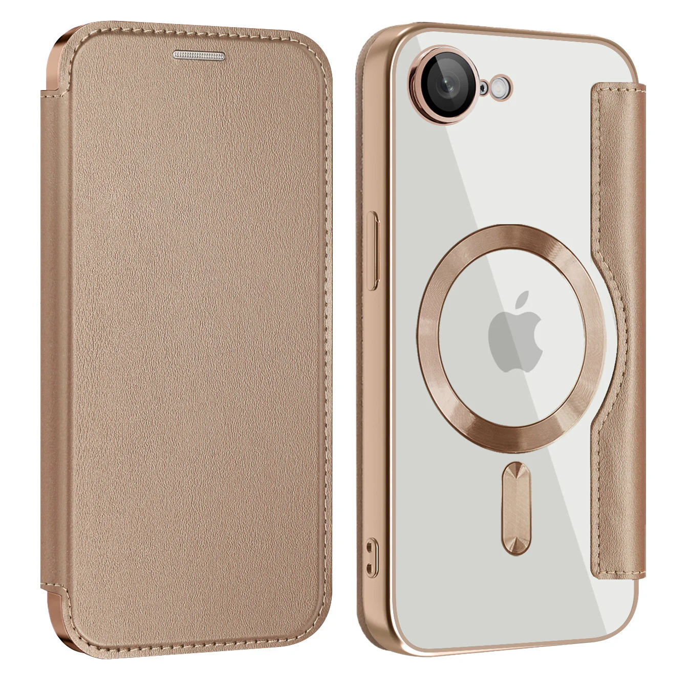 [Magsafe Compatible][With Card Slot] Apple iPhone 16e & 17e Golden Shield Magnetic Flip Leather Case - Image 13