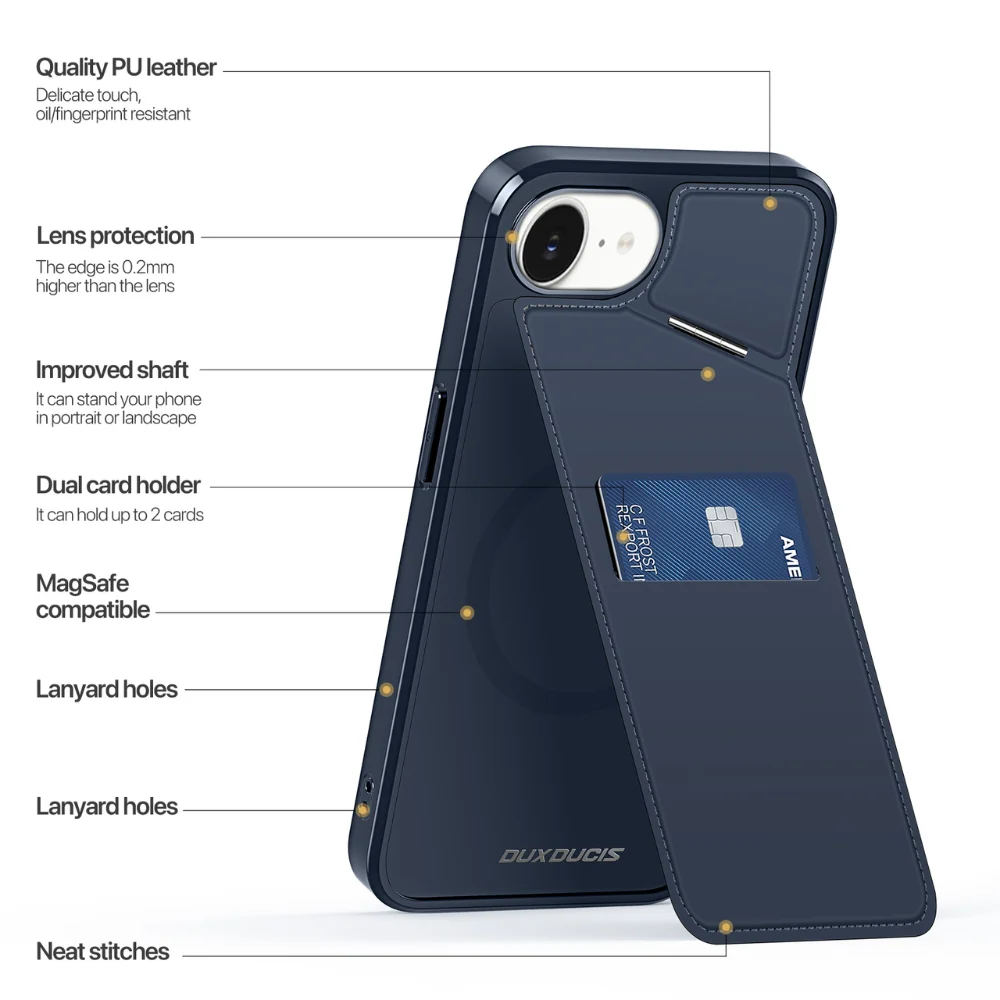 [Magsafe Compatible] [With Card Slot] Apple iPhone 16e & 17e - Magnetic Case Kickstand Leather + TPU Phone Cover - Image 6