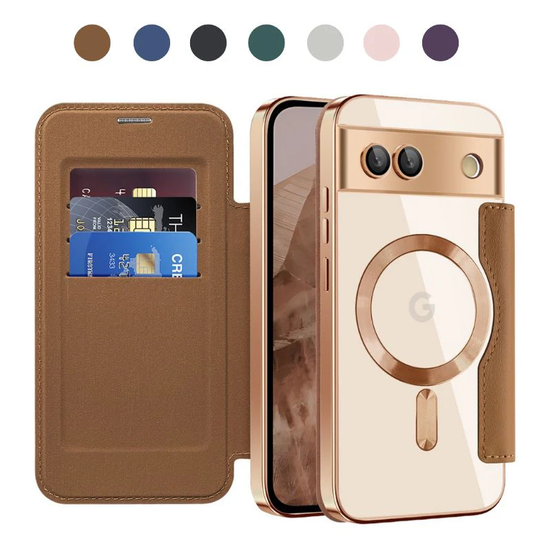 [Magsafe Compatible][With Card Slot] Google Pixel 10/Pro/XL - Electroplated Transparent Magnetic Flip Leather Essentials Series Case - Image 8