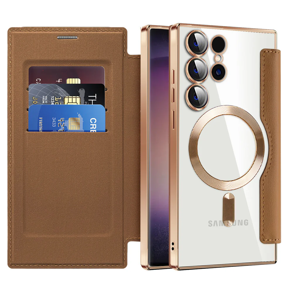 [Magsafe Compatible][With Card Slot] Samsung Galaxy S25/Plus/Ultra High-End Leather Full Coverage Shockproof Flip Wallet Series Case With Lens Film - Image 13