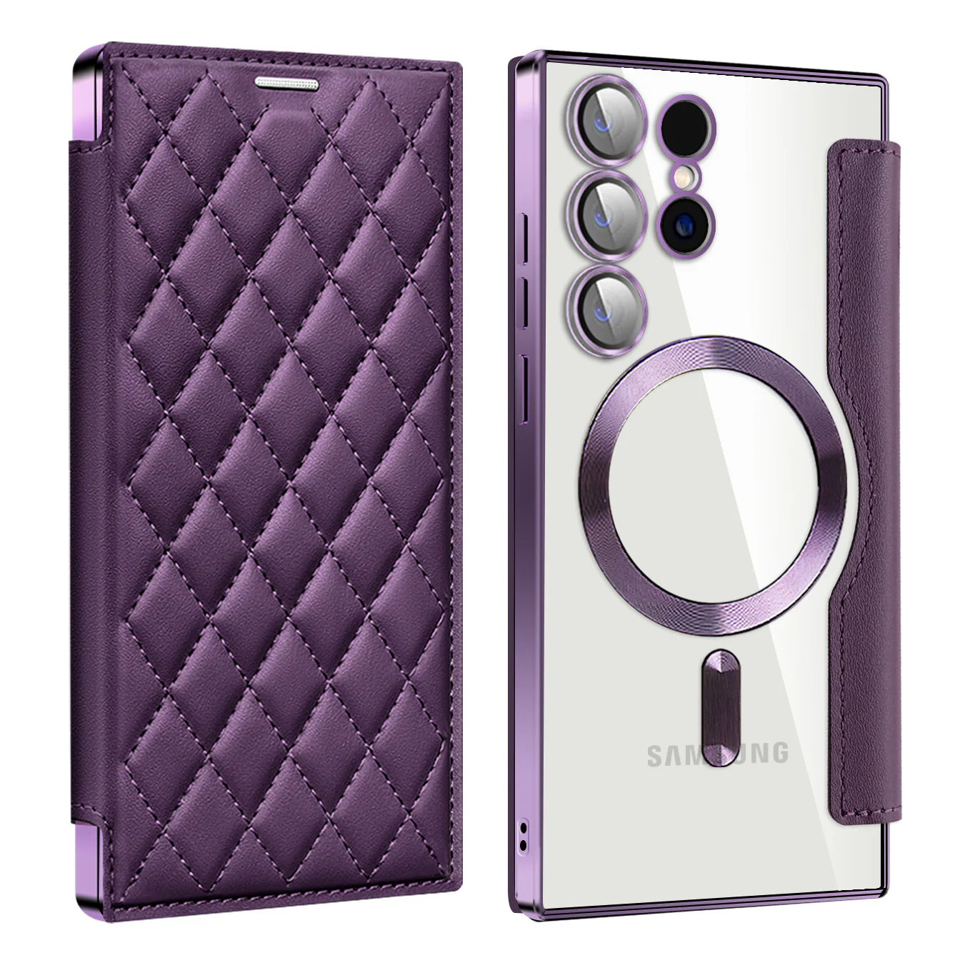 [Magsafe Compatible][With Card Slot] Samsung Galaxy S25/Plus/Ultra High-End Leather Full Coverage Shockproof Flip Wallet Series Case With Lens Film - Image 3
