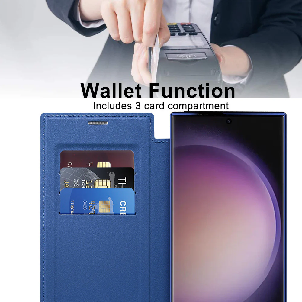 [Magsafe Compatible][With Card Slot] Samsung Galaxy S25/Plus/Ultra High-End Leather Full Coverage Shockproof Flip Wallet Series Case With Lens Film - Image 6