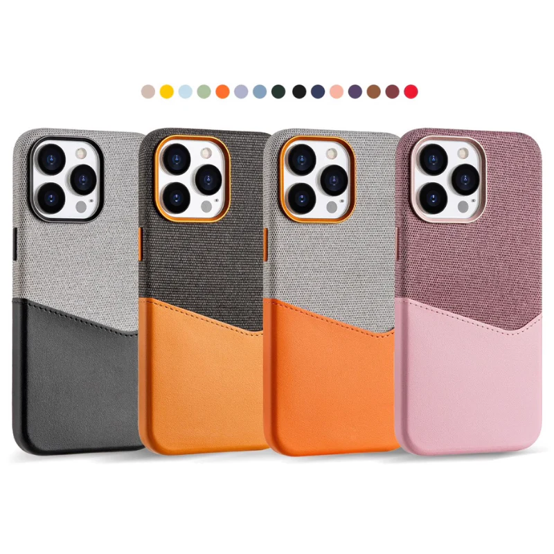 [Magsafe Compatible][With Card Solt] Apple iPhone 14/Pro/Pro Max Two-tone Contrast Leather and Suede Fabric Essentials Series Case - Image 2
