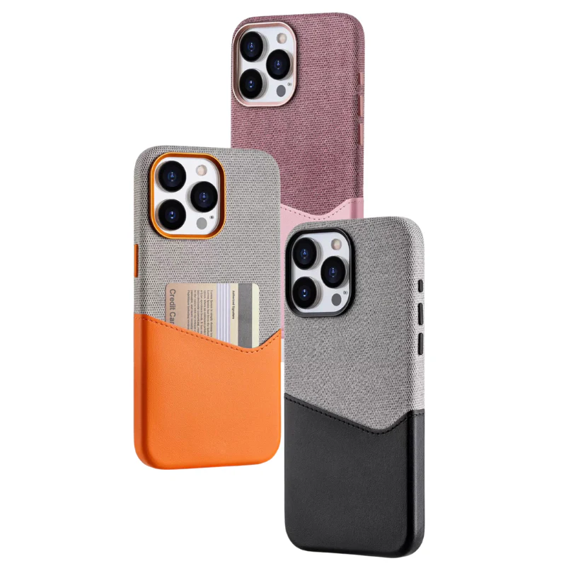[Magsafe Compatible][With Card Solt] Apple iPhone 14/Pro/Pro Max Two-tone Contrast Leather and Suede Fabric Essentials Series Case - Image 4