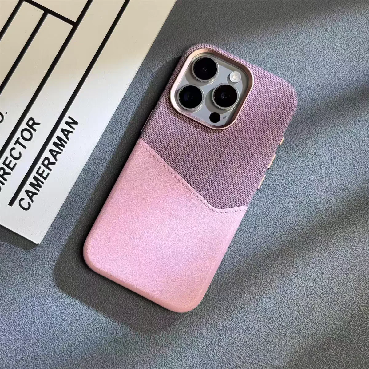 [Magsafe Compatible][With Card Solt] Apple iPhone 14/Pro/Pro Max Two-tone Contrast Leather and Suede Fabric Essentials Series Case - Image 7