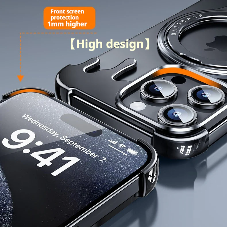 [Magsafe Compatible][With Ring Bracket] Apple iPhone 14 Pro/Pro Max Liquid Metal Frameless Stand Series Case - Image 3