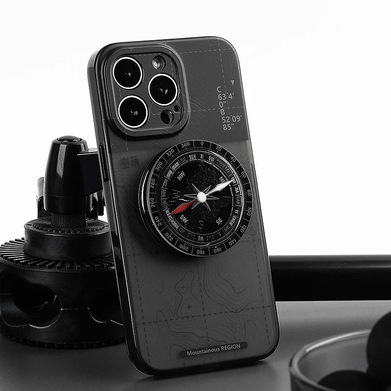 [Magsafe Compatible][With Stand] Apple iPhone 13/Pro/ Pro Max Mountain-themed poster design phone case with compass stand Shockproof Fashion Series Case - Image 3