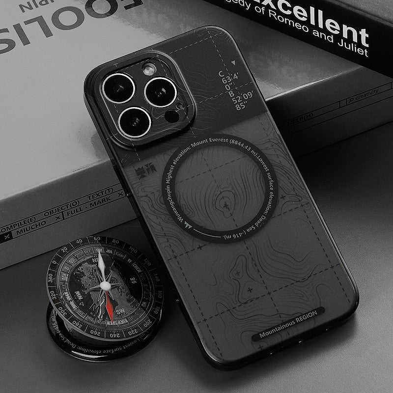 [Magsafe Compatible][With Stand] Apple iPhone 13/Pro/ Pro Max Mountain-themed poster design phone case with compass stand Shockproof Fashion Series Case - Image 4