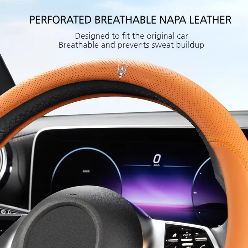 Maserati Nappa Leather Breathable Steering Wheel Cover for Quattroporte, Ghibli, Levante, MC20 - Image 5