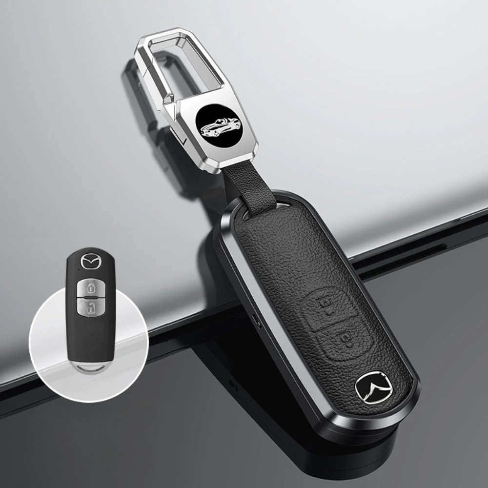 Mazda Aluminum Alloy Genuine Leather Car Key Fob Cover Case For MX-5, CX-5, CX-7, CX-9, Mazda 6 - Image 3