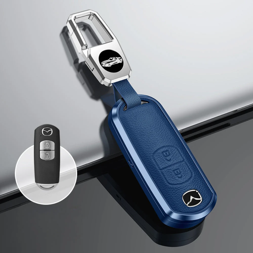 Mazda Aluminum Alloy Genuine Leather Car Key Fob Cover Case For MX-5, CX-5, CX-7, CX-9, Mazda 6 - Image 4
