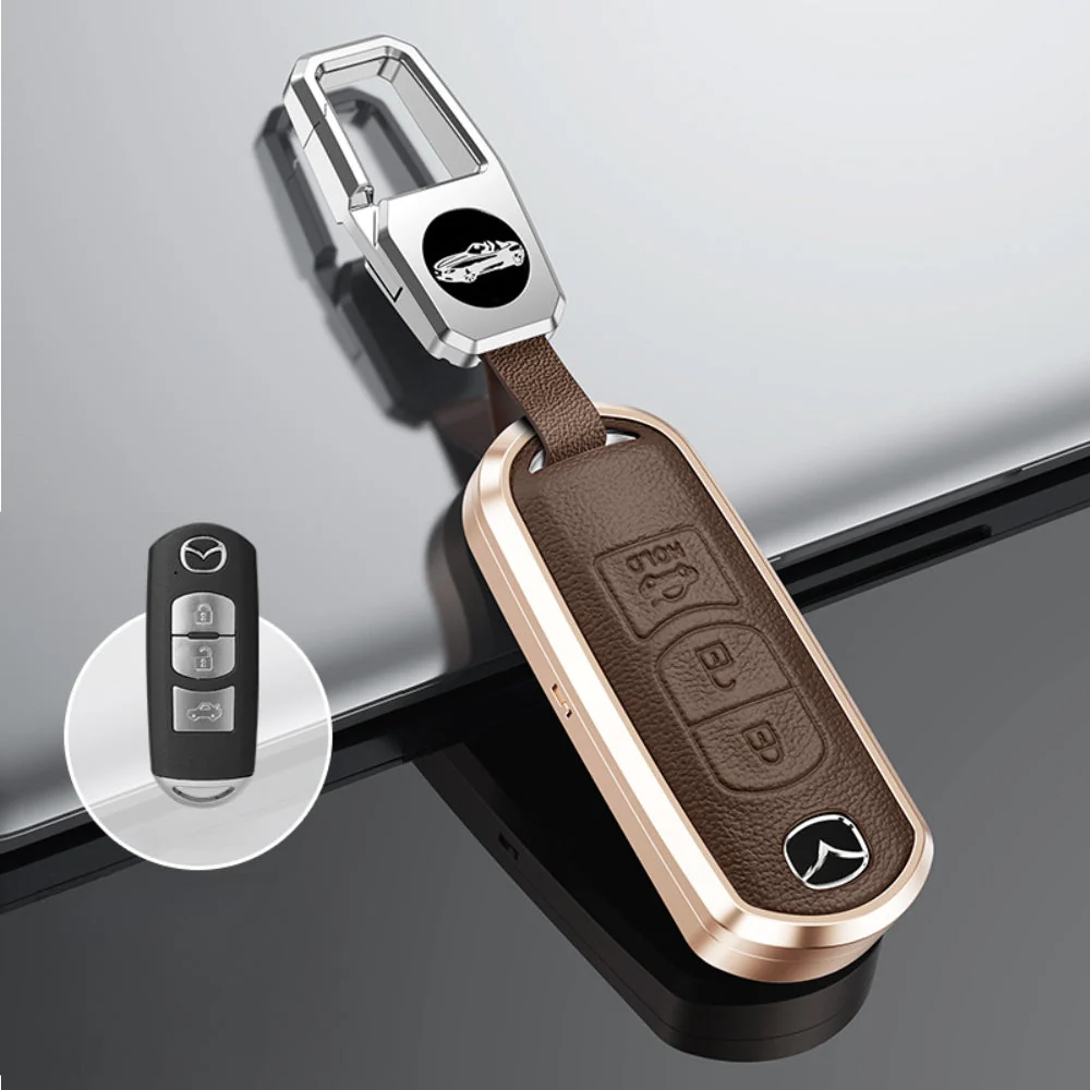 Mazda Aluminum Alloy Genuine Leather Car Key Fob Cover Case For MX-5, CX-5, CX-7, CX-9, Mazda 6 - Image 9