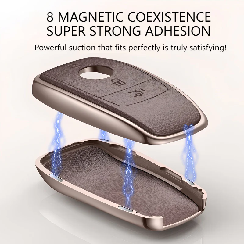 Mercedes Benz Aluminum Alloy Leather Car Key Fob Protection Case Cover For Benz A, C, E, S, G-Class, GLA, GLB, GLC, GLE, GLS, CLA, CLS, EQC - Image 2
