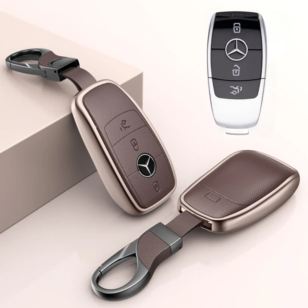 Mercedes Benz Aluminum Alloy Leather Car Key Fob Protection Case Cover For Benz A, C, E, S, G-Class, GLA, GLB, GLC, GLE, GLS, CLA, CLS, EQC - Image 6