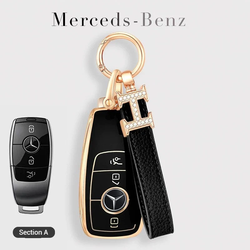 Mercedes Benz Fashionable TPU + Aluminum alloy + Leather Car Key Fob Case Cover For Benz C, E, S, G-Class, GLE, GLC, CLA, CLS, EQC, ML, GL, EQS - Image 10