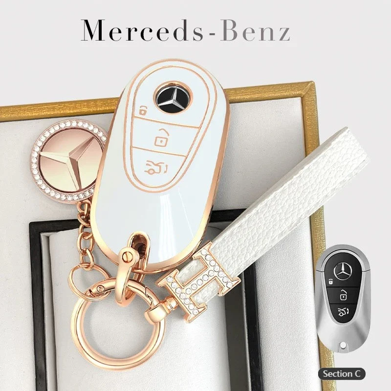 Mercedes Benz Fashionable TPU + Aluminum alloy + Leather Car Key Fob Case Cover For Benz C, E, S, G-Class, GLE, GLC, CLA, CLS, EQC, ML, GL, EQS - Image 11