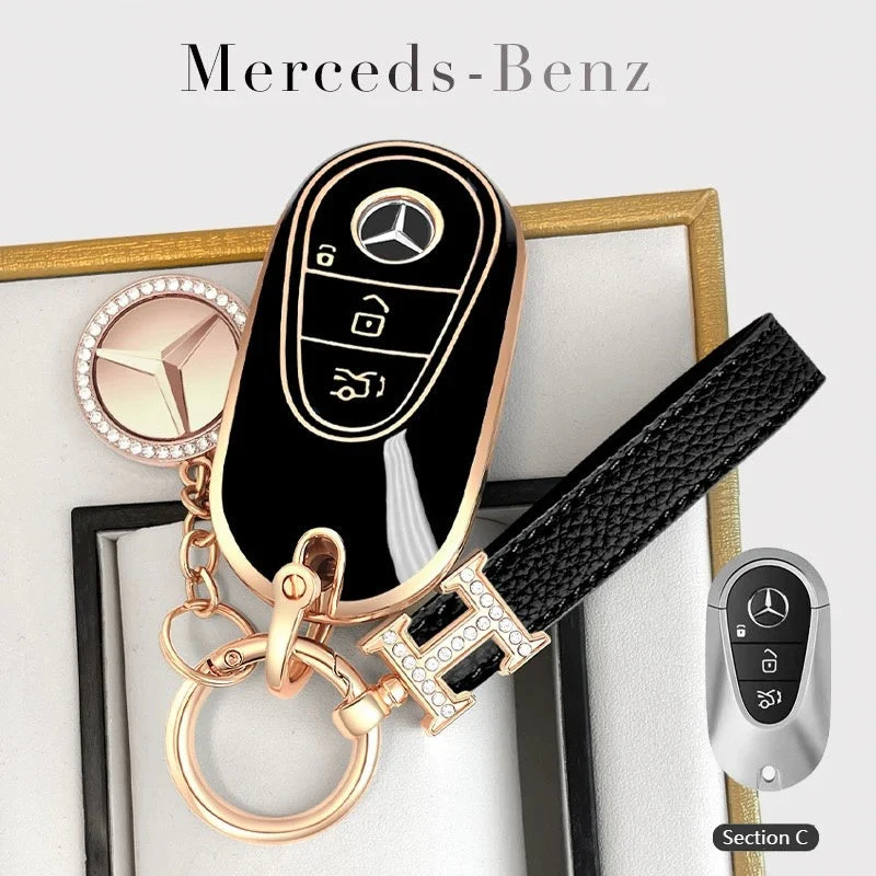 Mercedes Benz Fashionable TPU + Aluminum alloy + Leather Car Key Fob Case Cover For Benz C, E, S, G-Class, GLE, GLC, CLA, CLS, EQC, ML, GL, EQS - Image 12