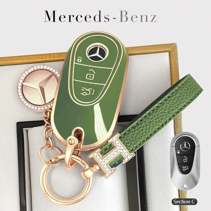 Mercedes Benz Fashionable TPU + Aluminum alloy + Leather Car Key Fob Case Cover For Benz C, E, S, G-Class, GLE, GLC, CLA, CLS, EQC, ML, GL, EQS - Image 14