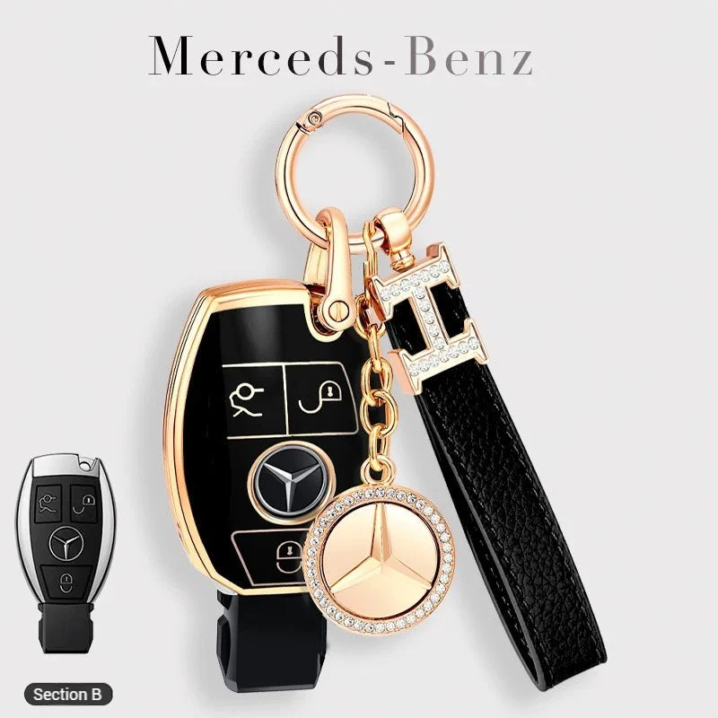 Mercedes Benz Fashionable TPU + Aluminum alloy + Leather Car Key Fob Case Cover For Benz C, E, S, G-Class, GLE, GLC, CLA, CLS, EQC, ML, GL, EQS - Image 5
