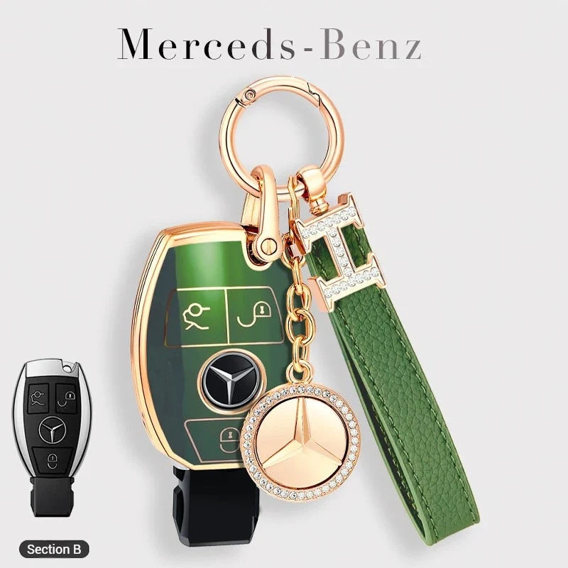 Mercedes Benz Fashionable TPU + Aluminum alloy + Leather Car Key Fob Case Cover For Benz C, E, S, G-Class, GLE, GLC, CLA, CLS, EQC, ML, GL, EQS - Image 6