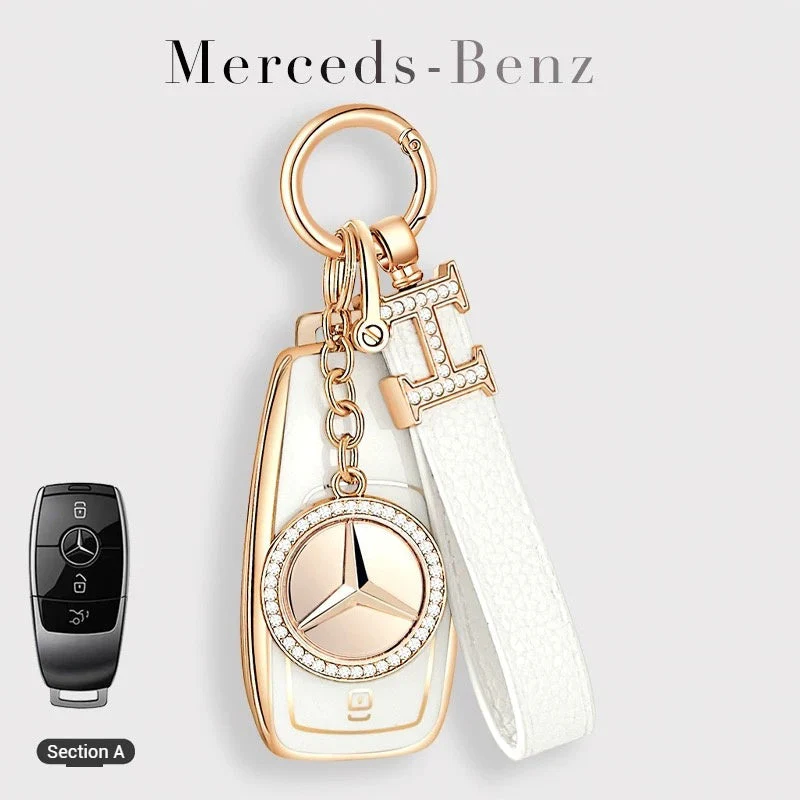 Mercedes Benz Fashionable TPU + Aluminum alloy + Leather Car Key Fob Case Cover For Benz C, E, S, G-Class, GLE, GLC, CLA, CLS, EQC, ML, GL, EQS - Image 8
