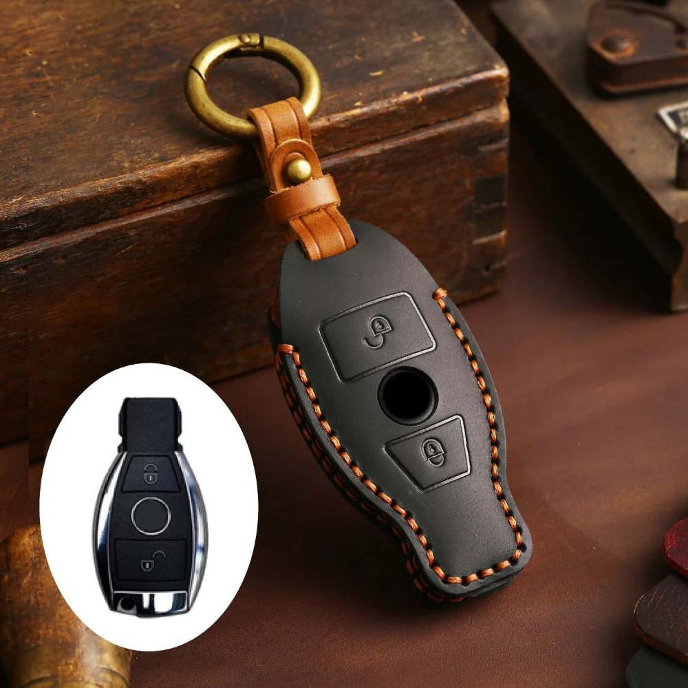 Mercedes Benz Handcrafted Genuine Leather Car Key Fob Protective Cover Case For Benz A, B, C, E, S-Class, GLC, GLE, GLK - Image 10