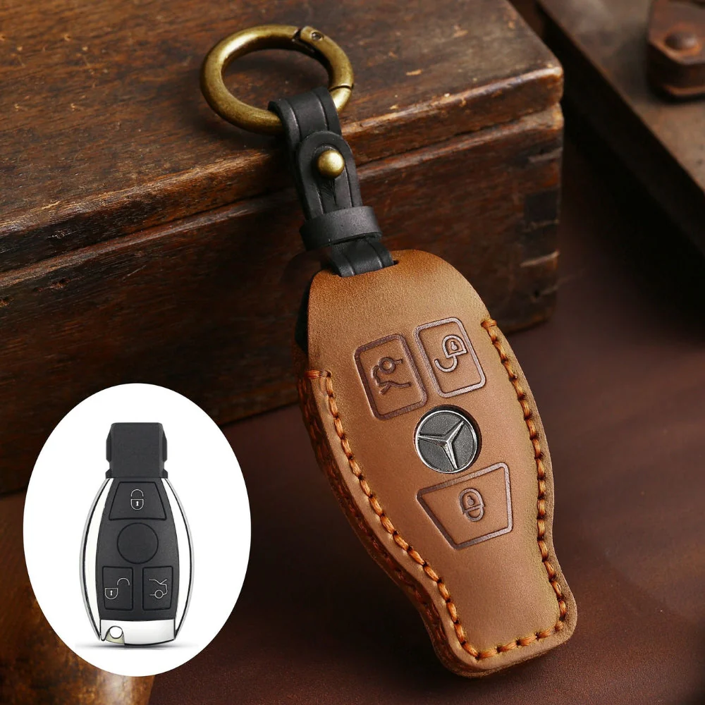 Mercedes Benz Handcrafted Genuine Leather Car Key Fob Protective Cover Case For Benz A, B, C, E, S-Class, GLC, GLE, GLK - Image 11