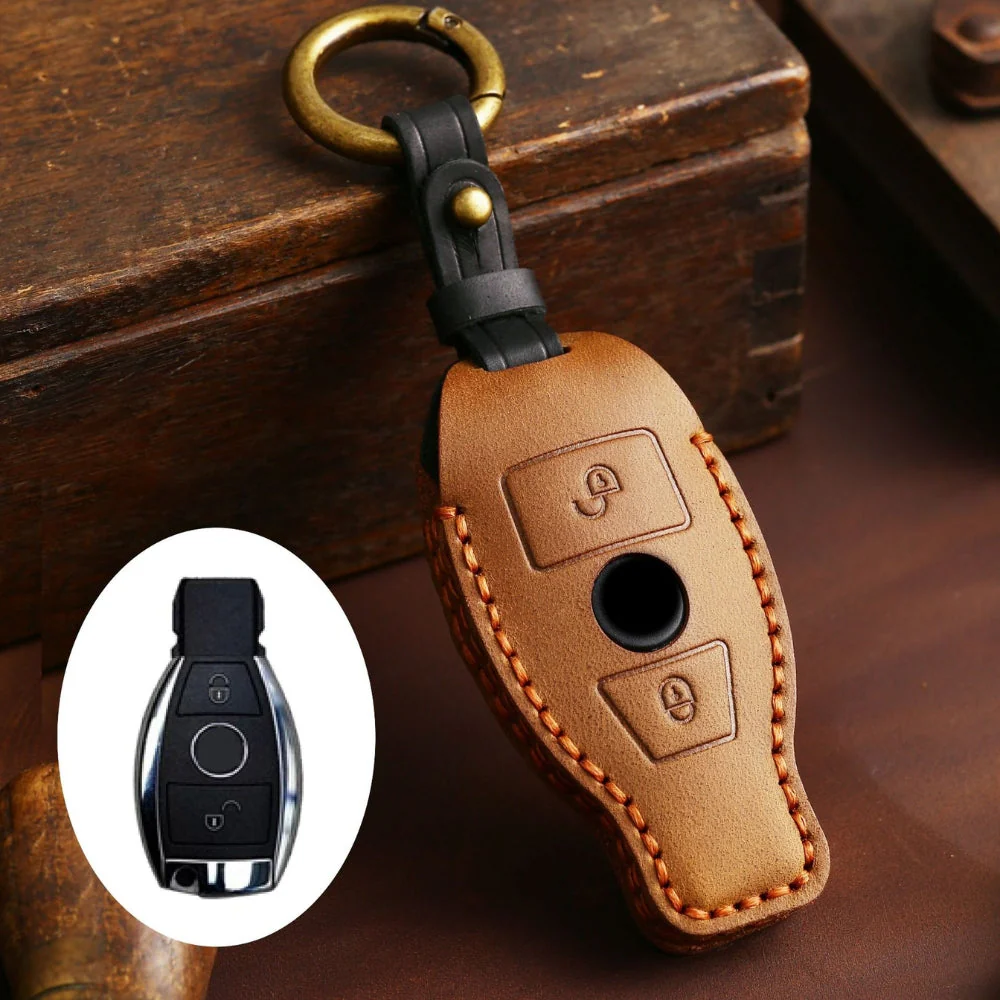 Mercedes Benz Handcrafted Genuine Leather Car Key Fob Protective Cover Case For Benz A, B, C, E, S-Class, GLC, GLE, GLK - Image 8