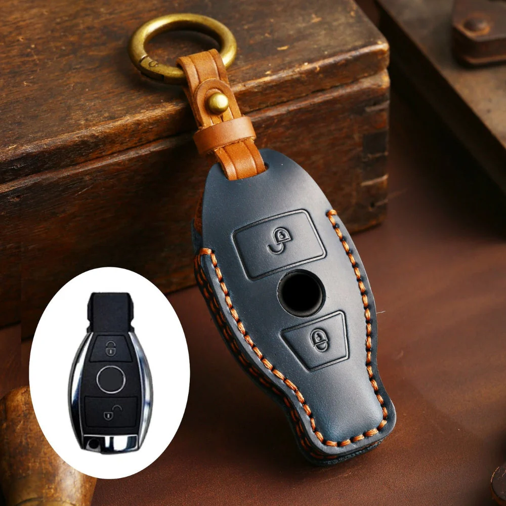 Mercedes Benz Handcrafted Genuine Leather Car Key Fob Protective Cover Case For Benz A, B, C, E, S-Class, GLC, GLE, GLK - Image 9