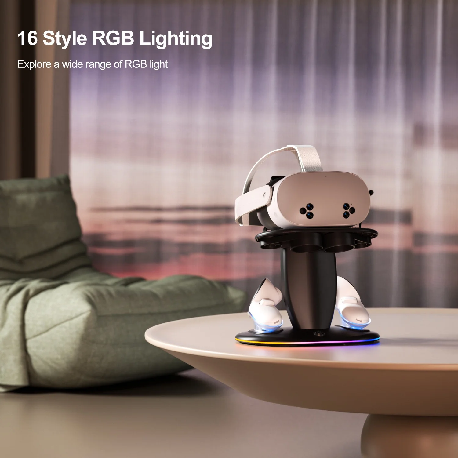Meta Quest 2 & Quest 3 & Quest 3S - 30W Desktop Fast Charging RGB Storage Dock Stand - Image 2