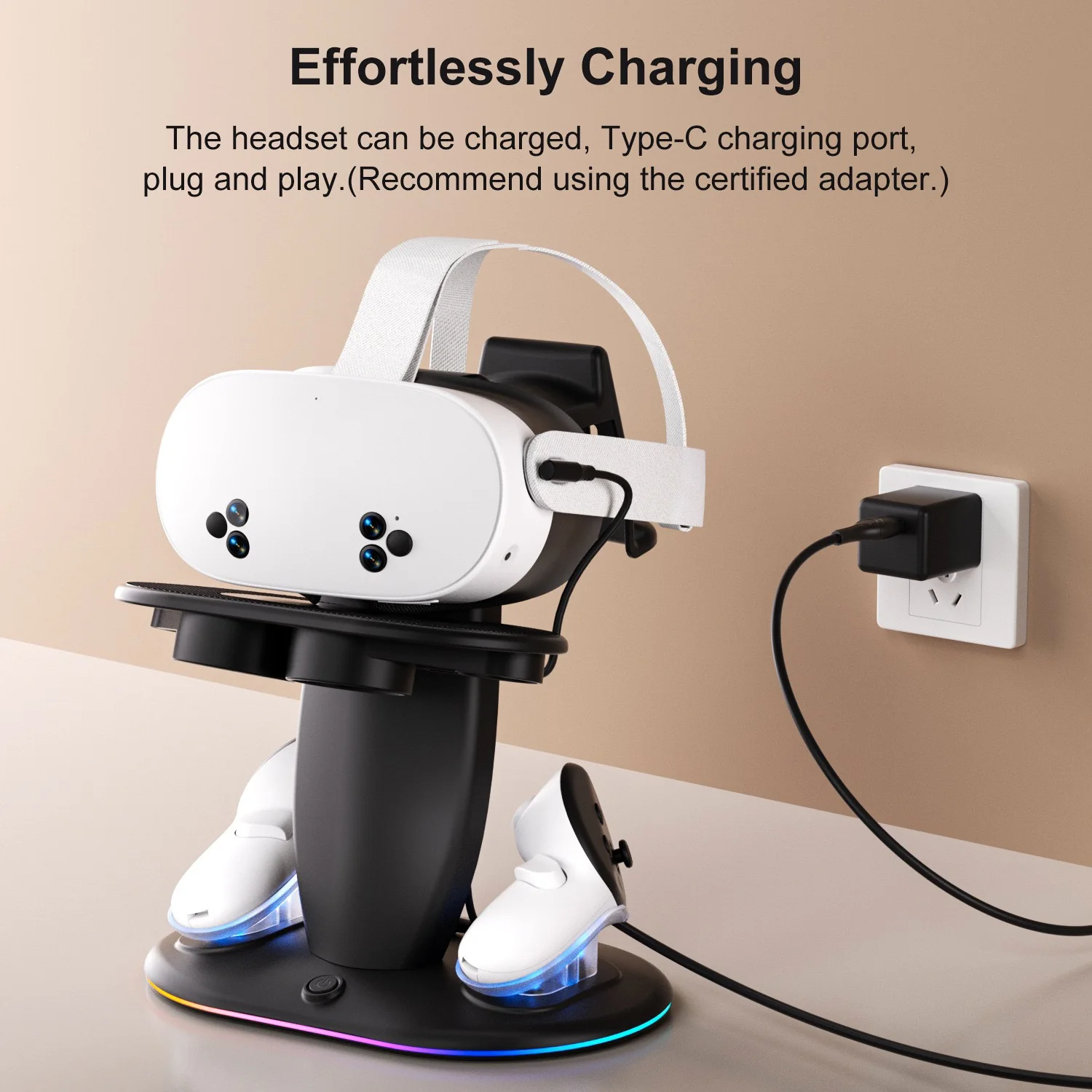 Meta Quest 2 & Quest 3 & Quest 3S - 30W Desktop Fast Charging RGB Storage Dock Stand - Image 5