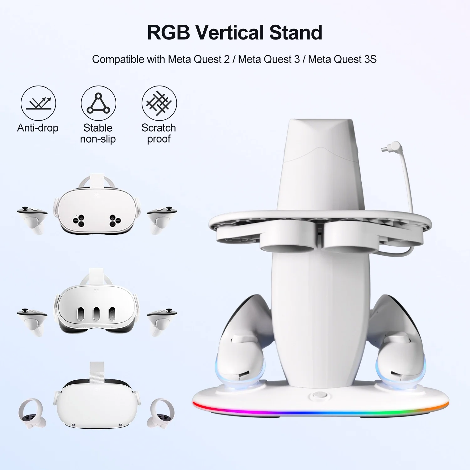 Meta Quest 2 & Quest 3 & Quest 3S - 30W Desktop Fast Charging RGB Storage Dock Stand - Image 6