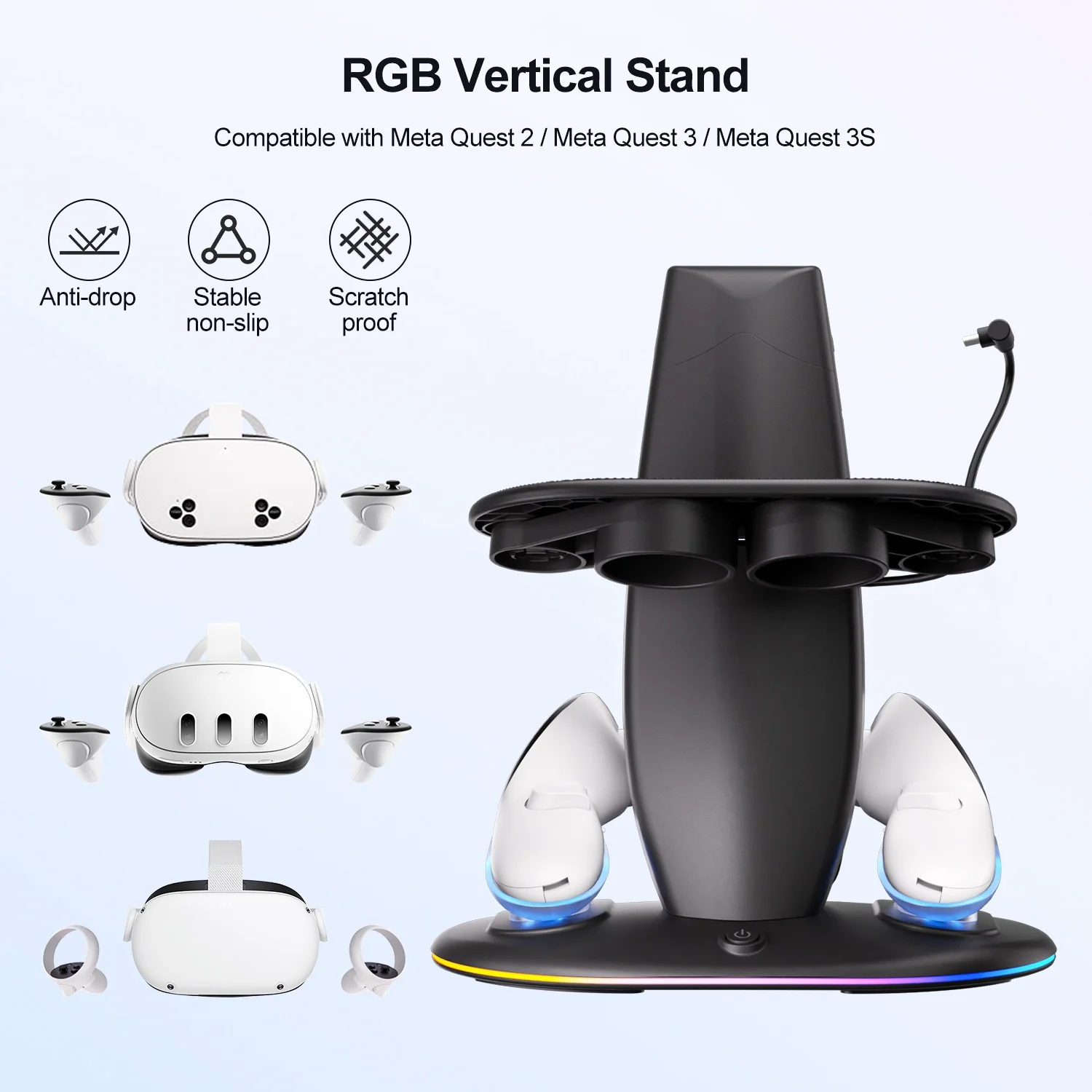 Meta Quest 2 & Quest 3 & Quest 3S - 30W Desktop Fast Charging RGB Storage Dock Stand - Image 7