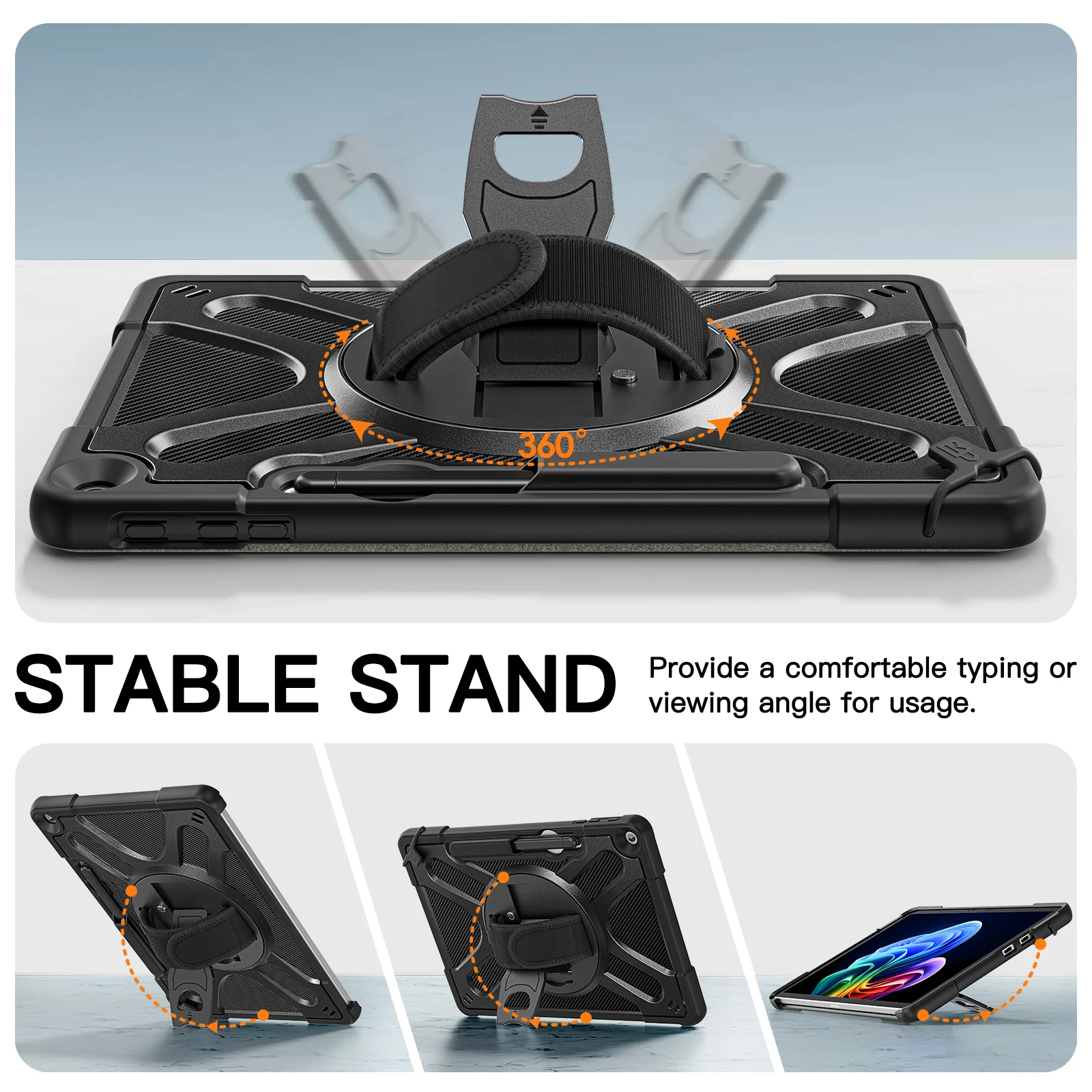 Microsoft Surface Pro 12 (2025) - Heavy Duty 360 Degree Rotate Stand Hand Strap Case With Shoulder Strap - Image 10