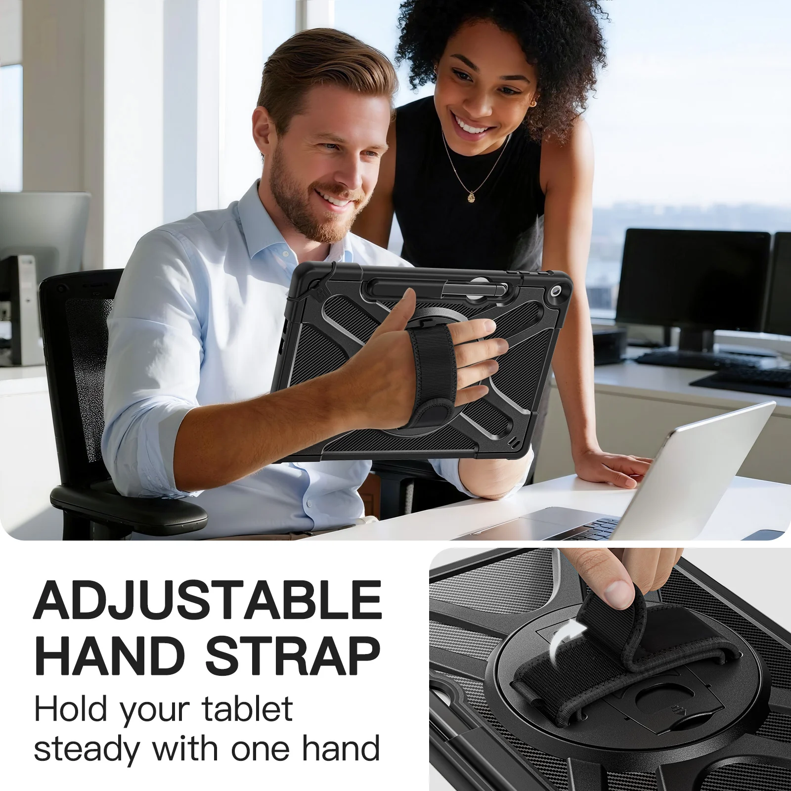 Microsoft Surface Pro 12 (2025) - Heavy Duty 360 Degree Rotate Stand Hand Strap Case With Shoulder Strap - Image 13