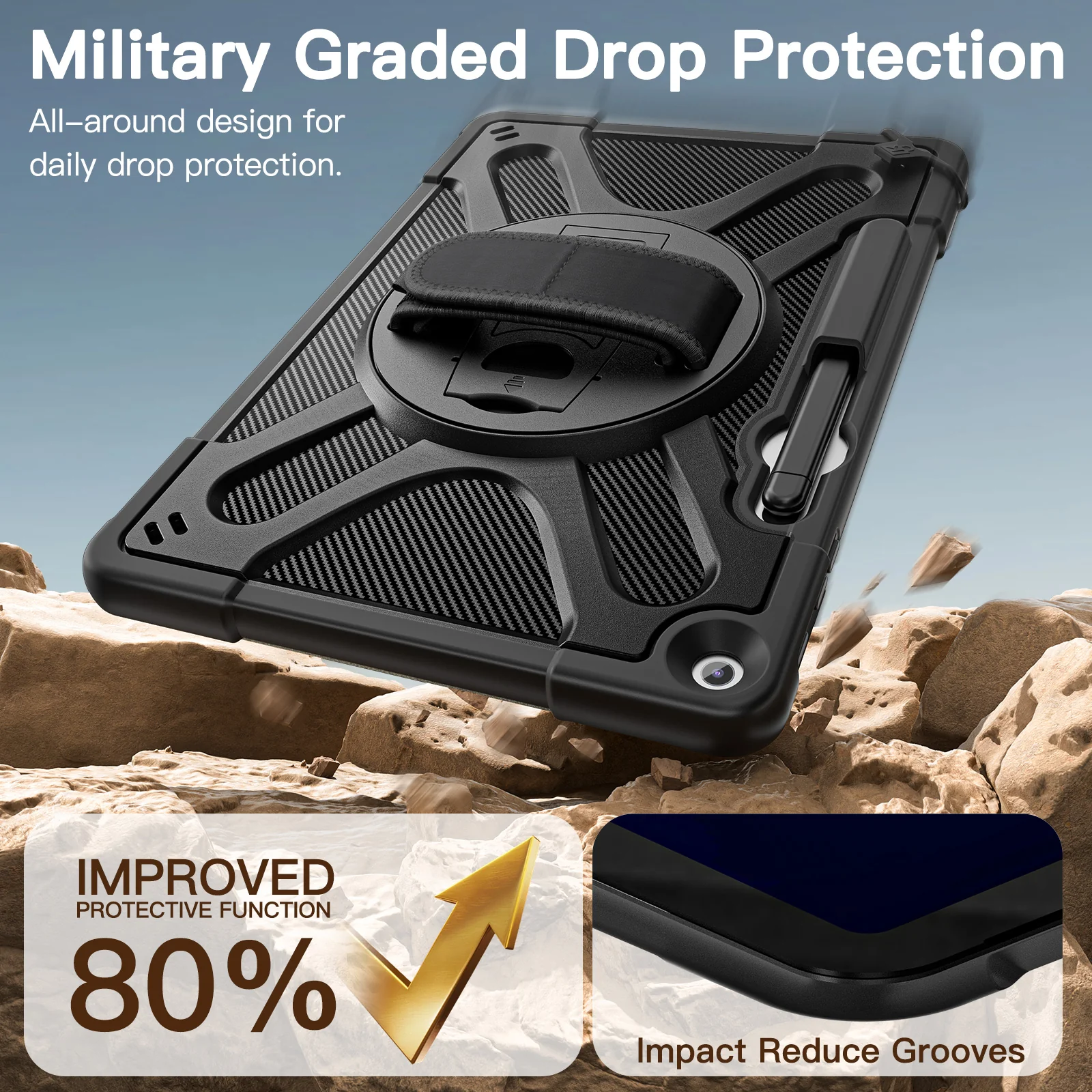Microsoft Surface Pro 12 (2025) - Heavy Duty 360 Degree Rotate Stand Hand Strap Case With Shoulder Strap - Image 14