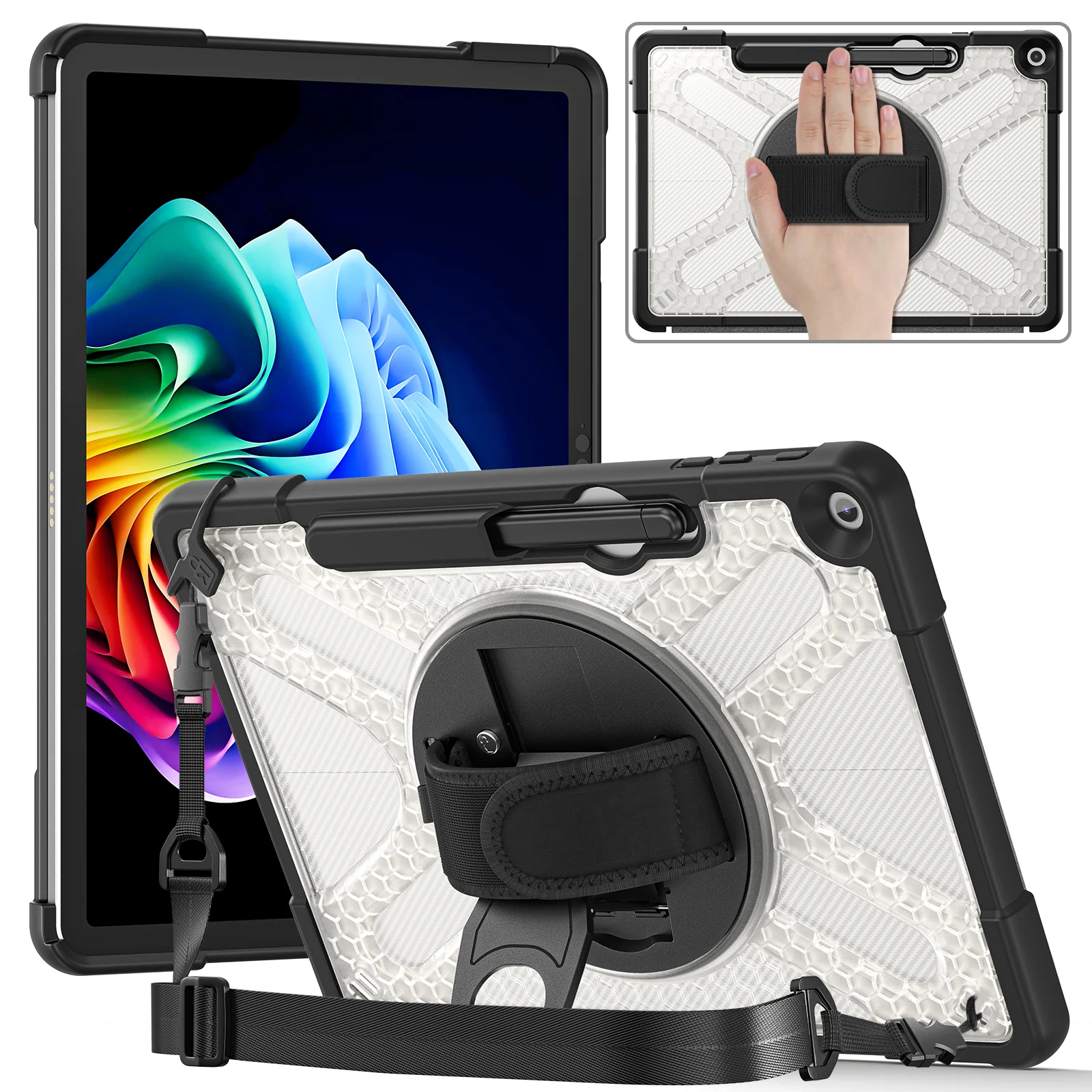 Microsoft Surface Pro 12 (2025) - Heavy Duty 360 Degree Rotate Stand Hand Strap Case With Shoulder Strap - Image 2