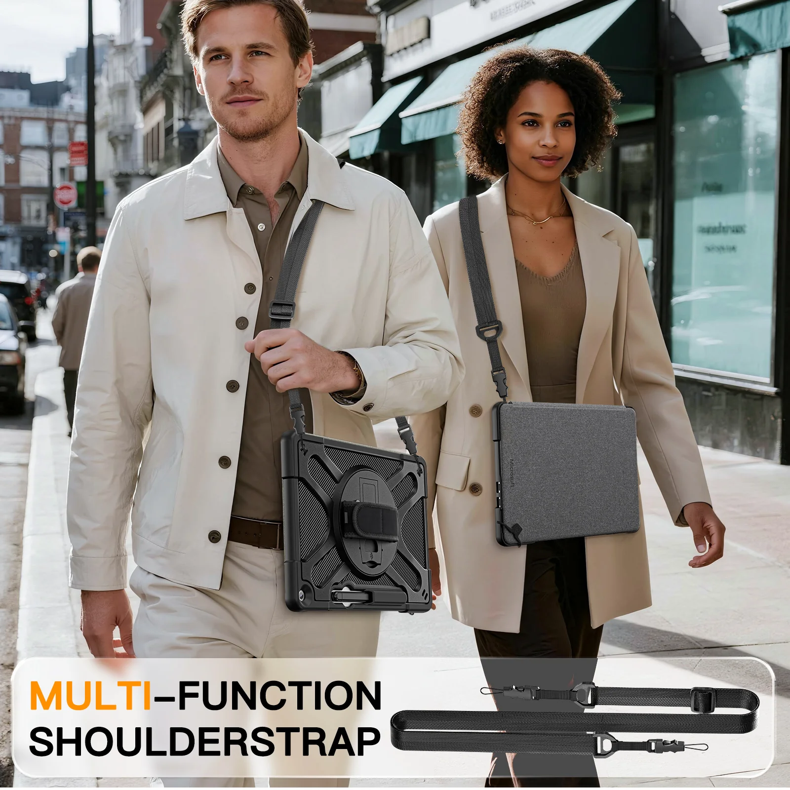 Microsoft Surface Pro 12 (2025) - Heavy Duty 360 Degree Rotate Stand Hand Strap Case With Shoulder Strap - Image 9