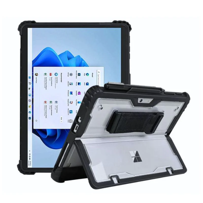 Microsoft Surface Go 1/2/3/4 - Transparent Rugged Hard Shell Cover Case With Hand & Shoulder Strap