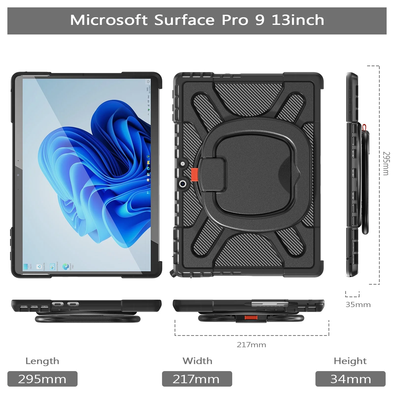 Microsoft Surface Pro 9 (2038) - 360 Degree Rotate Shockproof Heavy Duty Tough Stand Case Cover With Pen Holder - Image 4